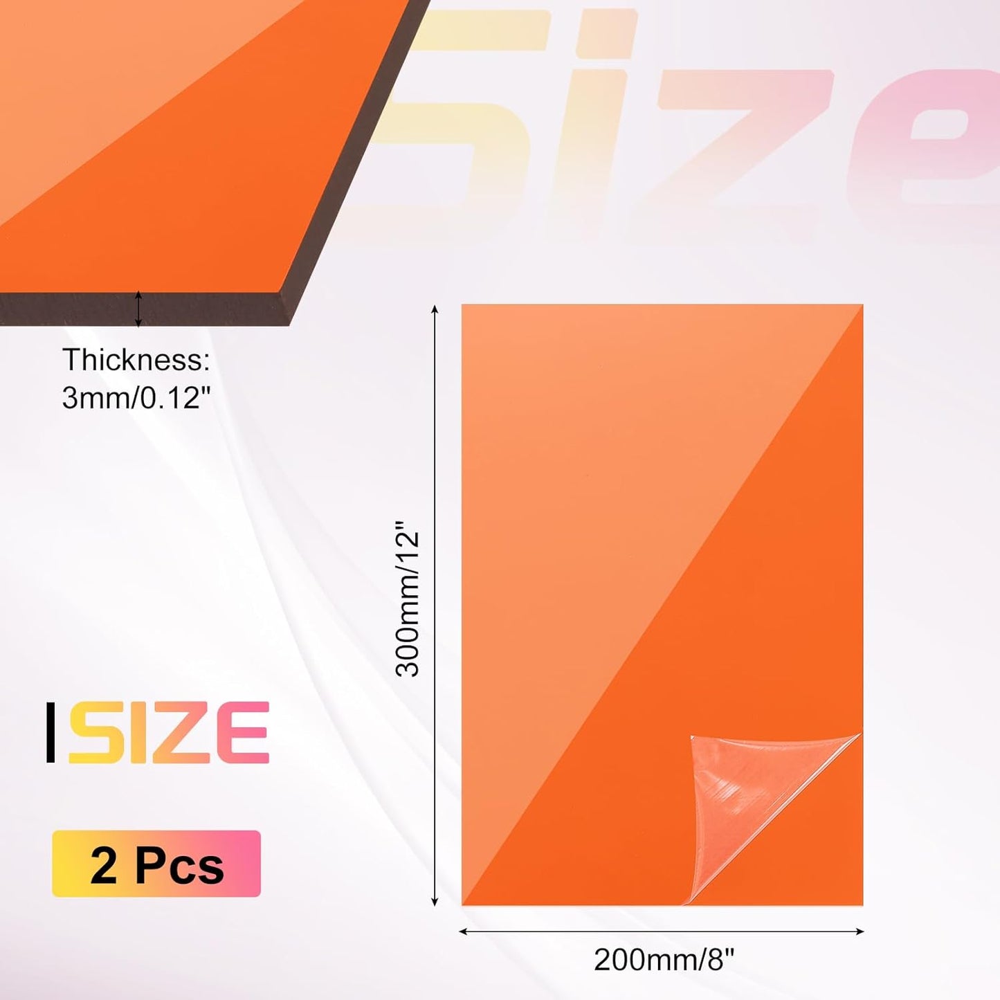 uxcell 2Pcs Acrylic Sheets 12x8 Inch Acrylic Panel 1/8 Inch-3mm Plastic Board for Picture Frames Sign Holders DIY Display Projects Craft, Clear Orange