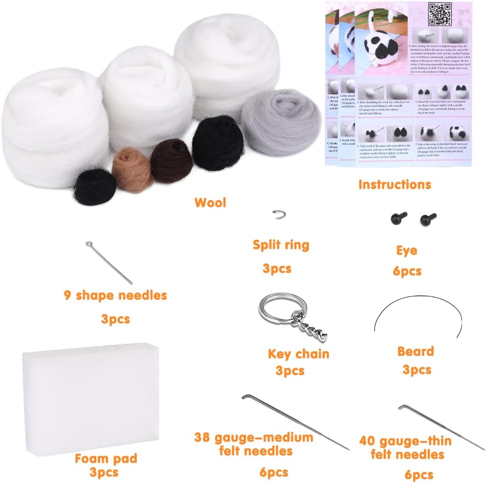 Mayboos Needle Felting Kit,3 Pieces Making Wool Needle Felting Starter Kit with Instruction,Felting Foam Mat and DIY Needle Felting Supply for DIY Craft Animal Home Decoration