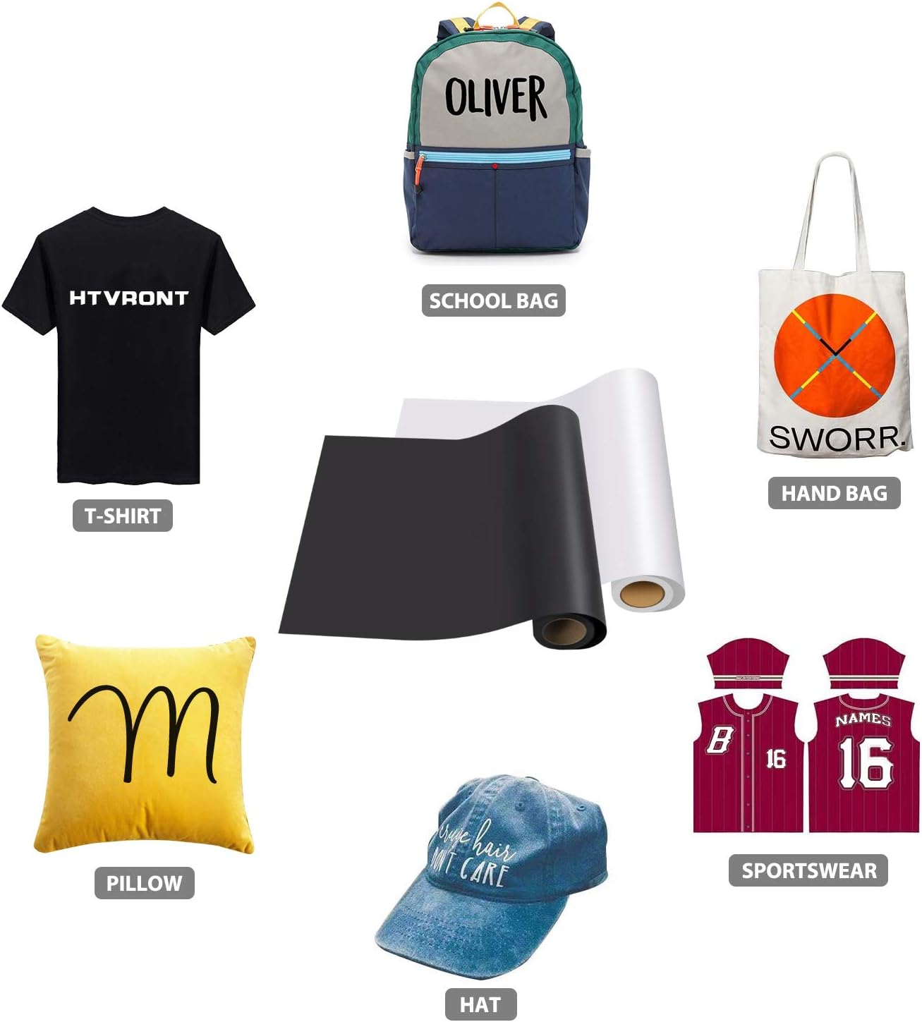 HTVRONT Heat Transfer Vinyl Rolls - 2 Pack 12" x 8ft Black and White HTV Vinyl for Shirts, Iron on Vinyl for All Cutting Machine - Easy to Cut & Weed for Heat Transfer Design (Black and White)