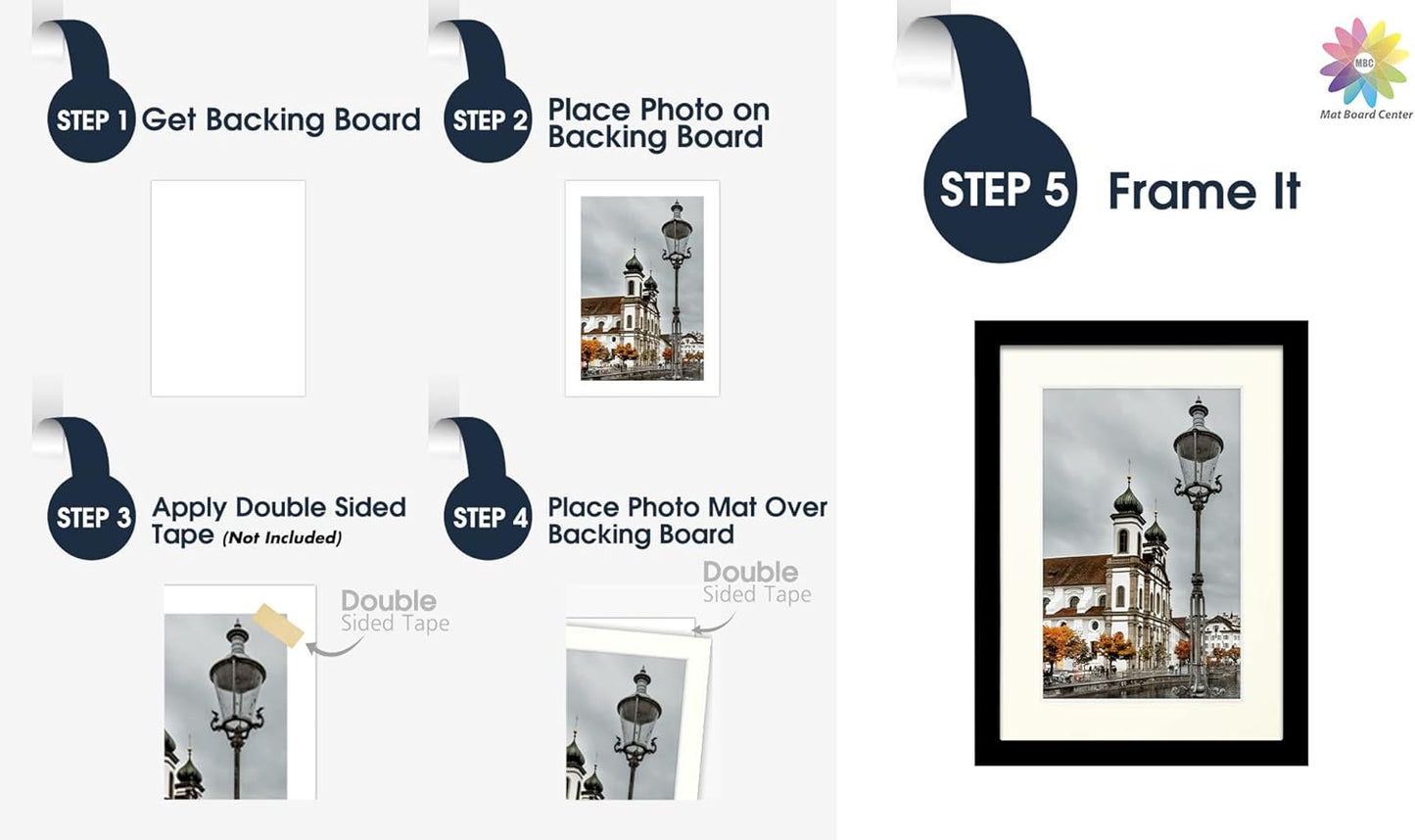 Mat Board Center, Pack of 10, 5x7 for 4x6 Ivory Turret Color Mats - Bevel Cut, Acid Free, 4-ply Thickness, White Core - for Pictures, Photos, Framing