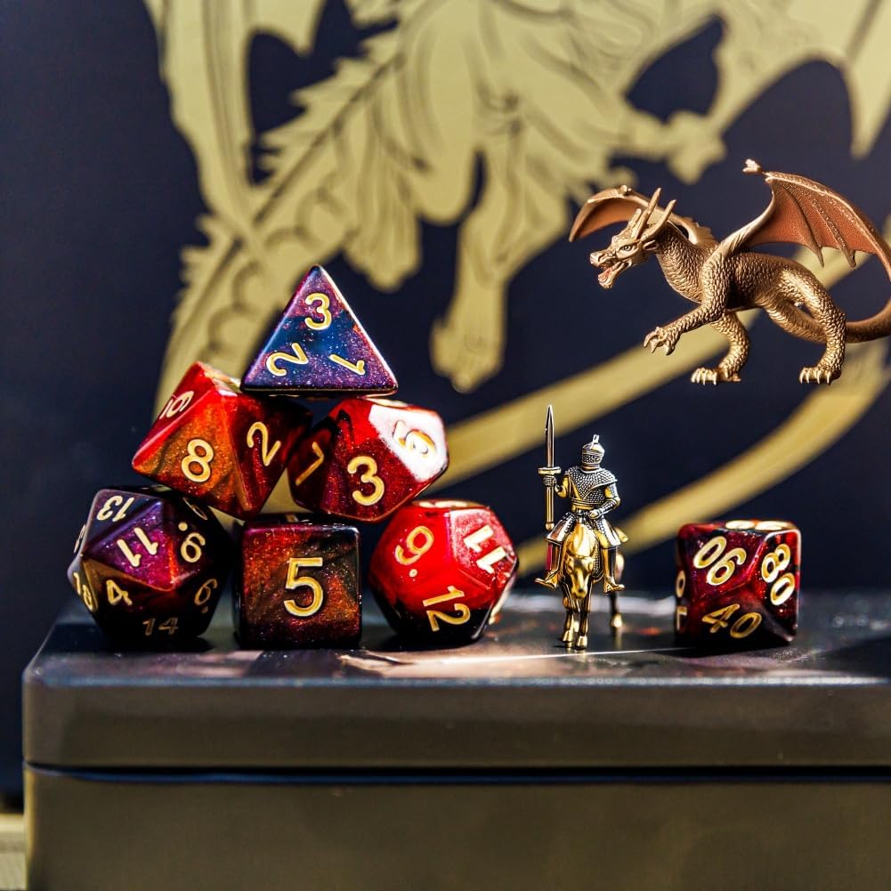 DND Dice Set 42 Pcs Polyhedral Dungeons and Dragons Rolling Dice for D&D RPG MTG Table Games Dice Bulk with Colorful Drawstring Bags and Dice Tray (Star-Tray)