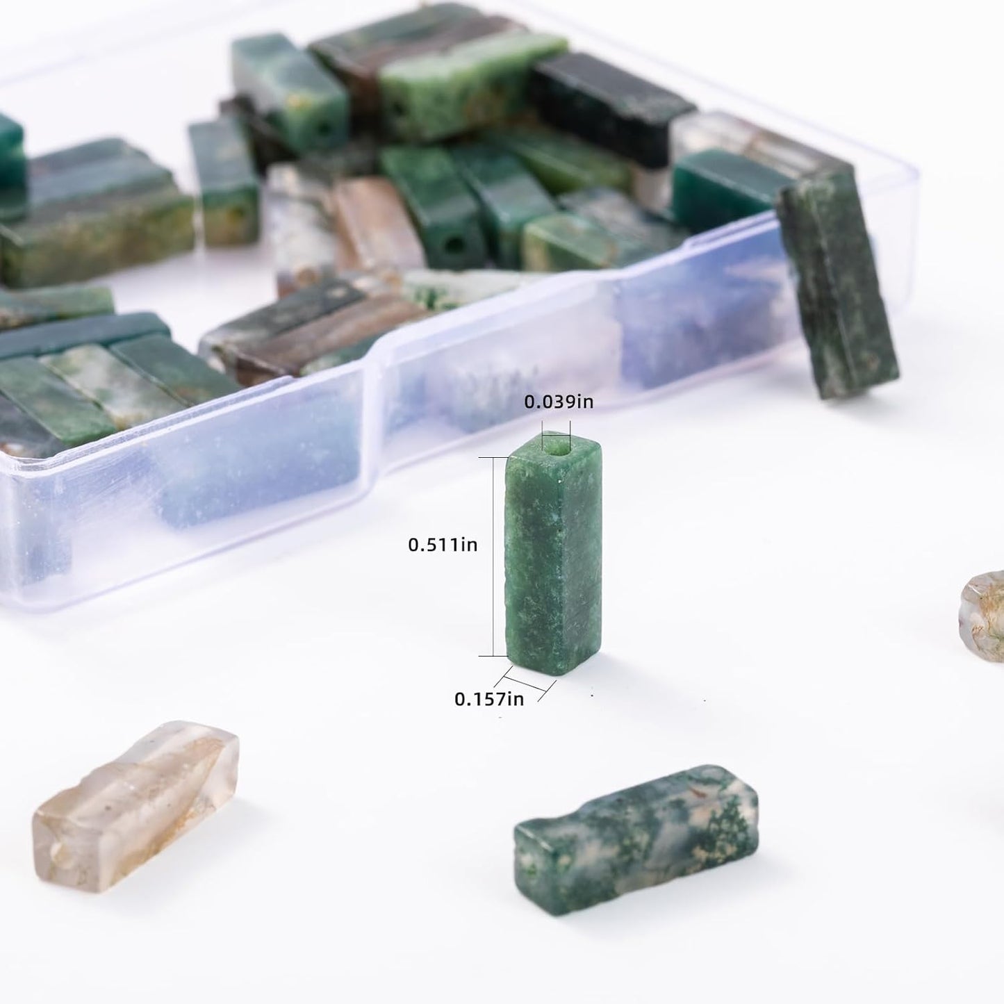 Natural Moss Agate Rectangle Tube Beads 4x13mm 38cm/str Loose Semi Gemstone Stone Beads for Making Bracelets Necklace Earrings