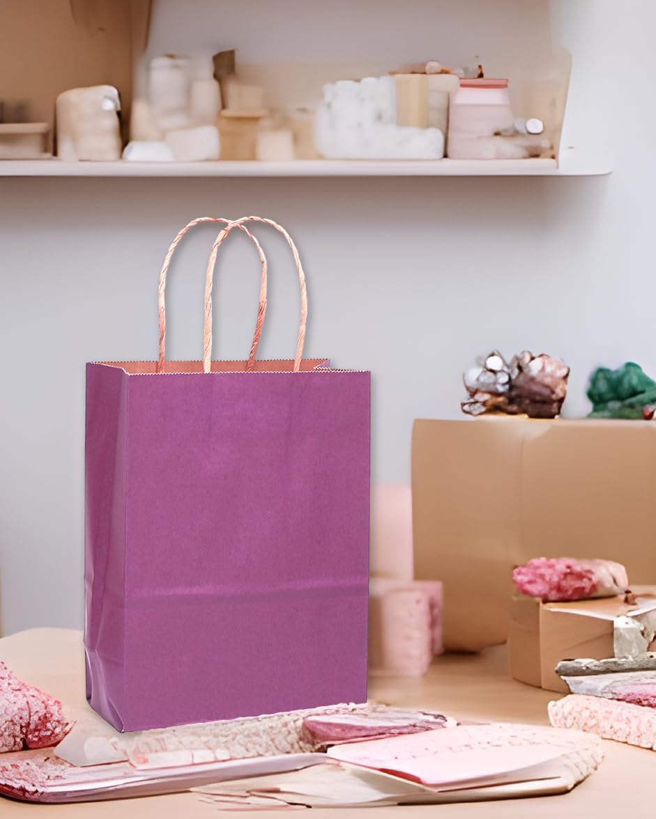 qiqee 32-Packs Deep Purple Paper Gift Bags with Handles Bulk 7.6"x4.75"x10.5" Medium Size Gift Bags Multiple Uses