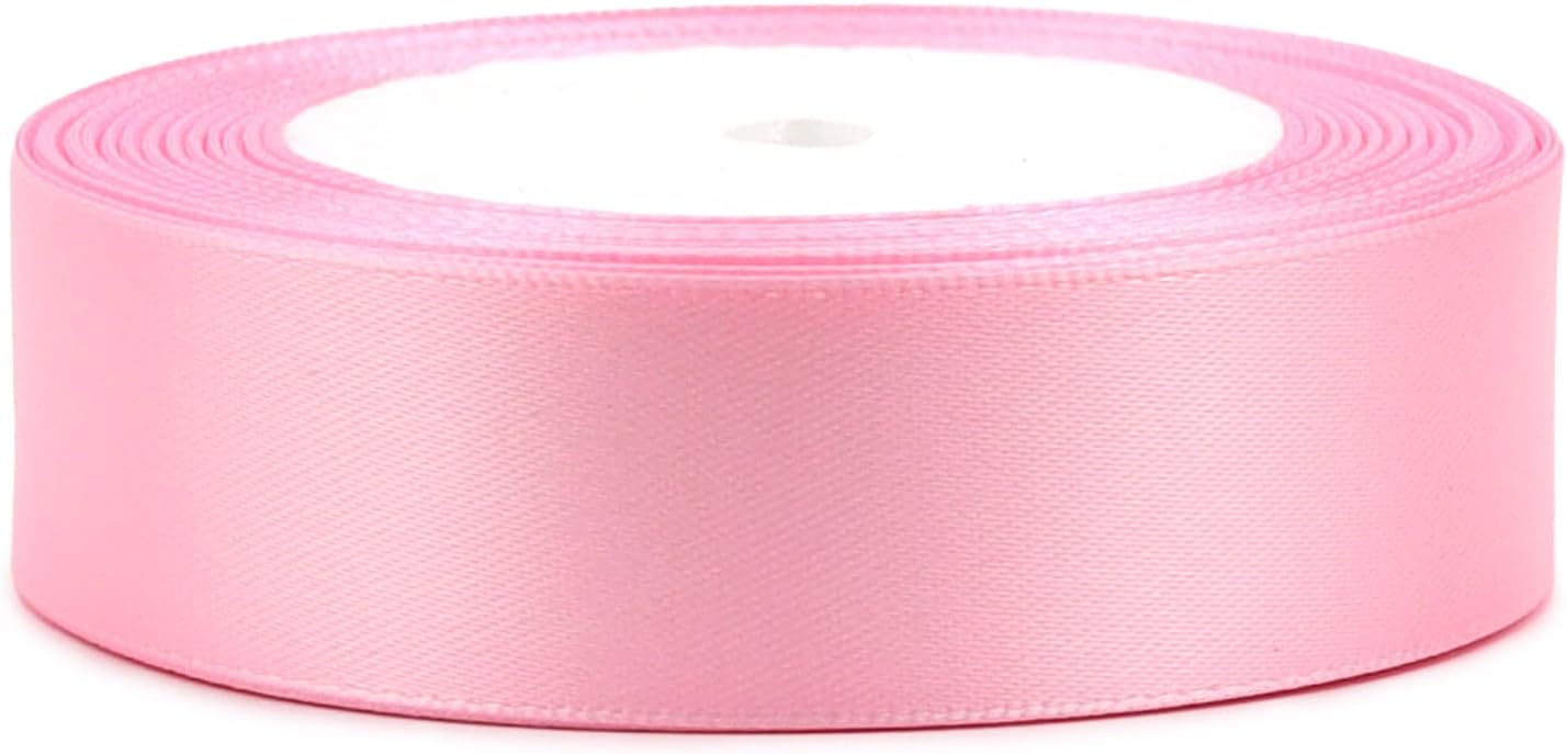 Pink Solid Satin Ribbon 1 Inch 25 Yards Solid Polyester Fabric Ribbon for Gift Wrapping Wedding Christmas Baby Shower Birthday Party Decoration Handmade Immortal Flower Craft