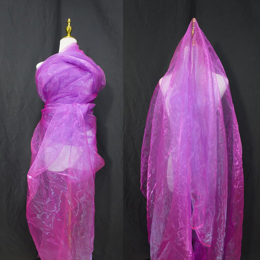 Two-Tone Iridescent Holographic Organza Fabric - 5.5 Yards by The Yard | Lightweight Sheer Tulle | for Wedding Dresses, Party Decor, DIY Crafts, Shiny Backdrops(Magenta with a hint of Blue)