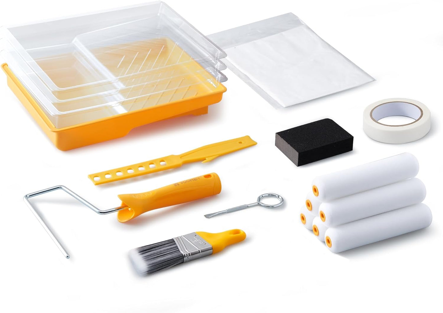 Voomey 17 Pcs 6 Inch Foam Paint Roller Kit with Angle Paint Brush,Paint Tray with Liners,Paint Kit for Painting Walls,Cabinet,Trim