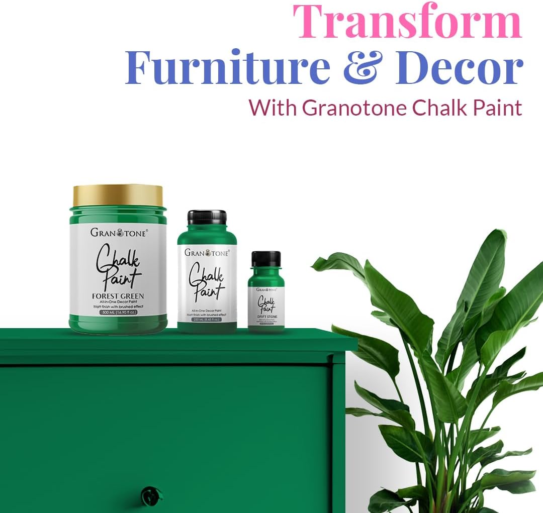 GRANOTONE Chalk Paint for Furniture, Matt-Finish Water-Based Acrylic Paint for Wood, Walls, Metal, Glass, Paper, Fabric Canvas, Maximum Coverage Chalk Paint for Kids & Adults, 500 Ml (FOREST GREEN)
