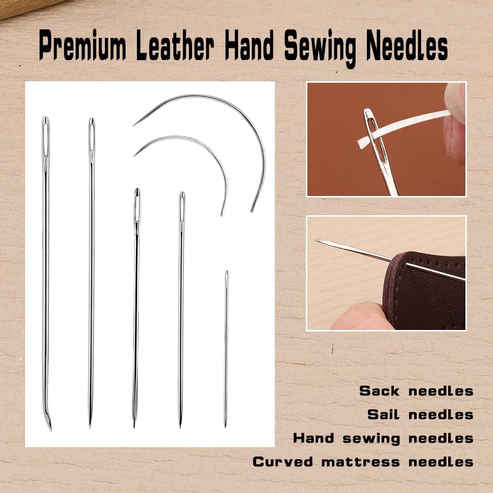 Ftyiwu Waxed Thread 55 Yards, Leather Sewing Waxed Thread with Hand Sewing Needles for Home Upholstery Carpet Leather Canvas Repair and Sewing (Original White)