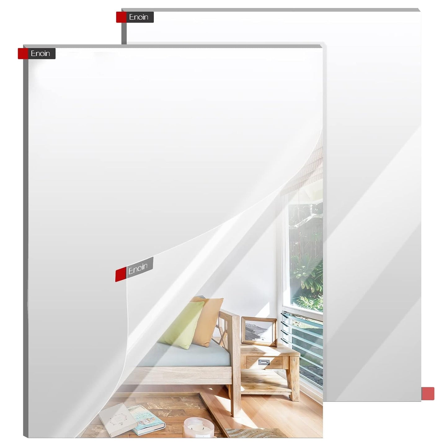 Enoin 2pcs 12 x 16 Inch Silver Mirror Acrylic/Plexiglass Sheet 0.118'' 1/8'' Thick, Non Glass Safety Reflective Mirror Sheet Laser Board Panel for Home and Commercial Use, DIY Craft, Wall Decor