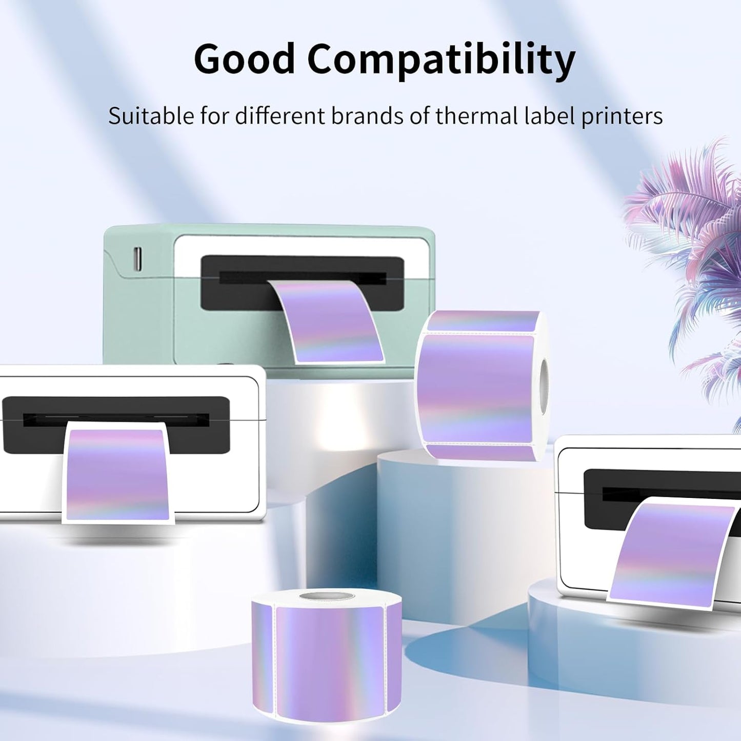 2" x 2" Square Thermal Labels Stickers, Holographic Thermal Stickers Labels, Self-Adhesive Glitter Direct Thermal Label for Small Business, DIY Design- Holographic Purple