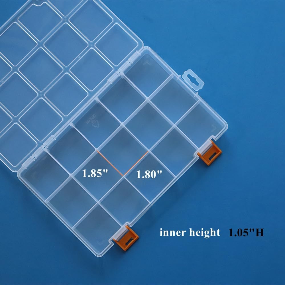 BangQiao 4 Pack 15 Grids Clear Plastic Storage Box with Dividers, Transparent Organizer Container Case for Small Parts, Bead, Button, Jewelry, Diamond, Craft Supplies,Sewing Kit, DIY Accessories