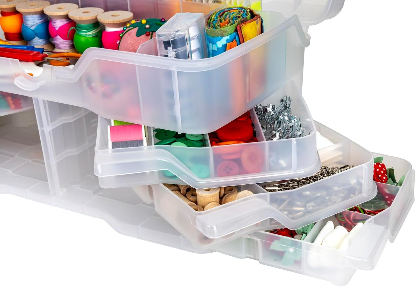 ArtBin Clear Plastic Organizer Small Parts Organizer - for DIY Arts & Crafts Storage Boxes & Organizers, Sewing Storage - Storage Box with Compartments, Project Box - Large (6 Pivot Trays) 6963PB
