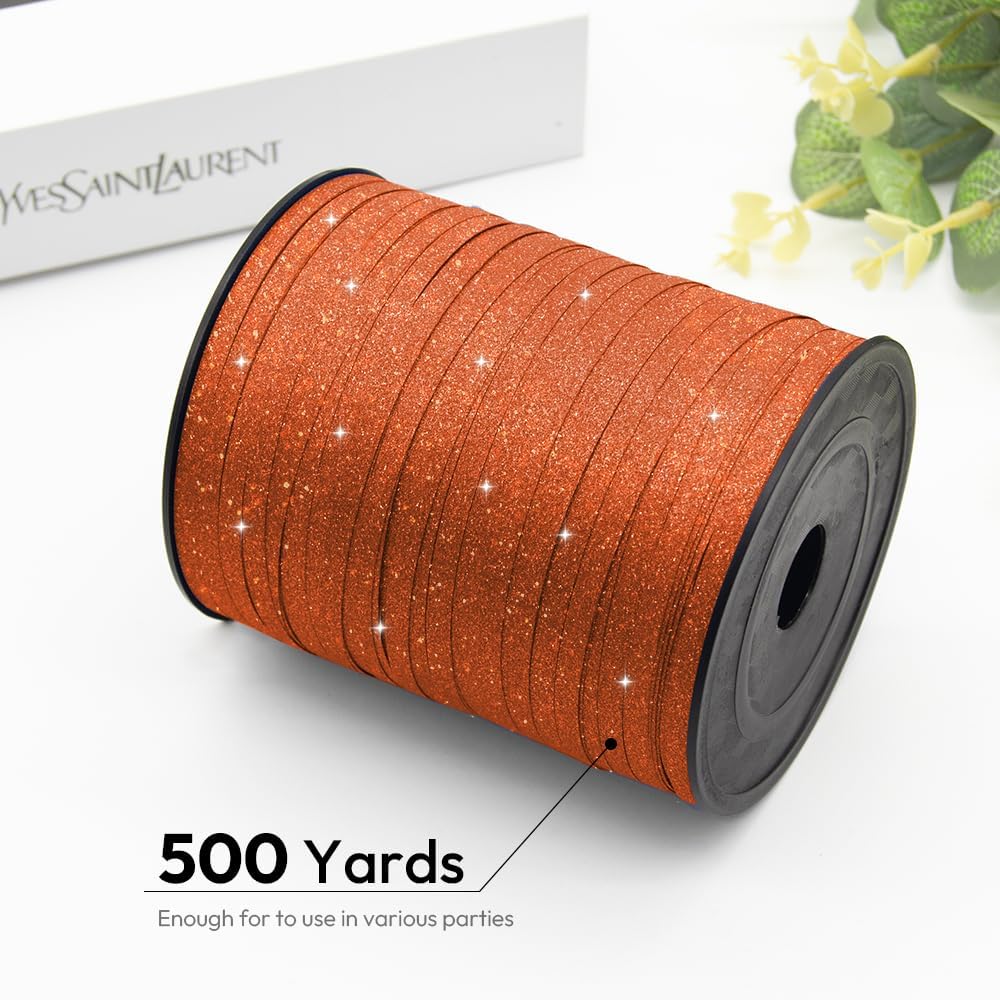 Orange Glitter Curling Ribbon, 1/5" Wide x 500 Yards Christmas Curling Ribbons for Gift Wrapping, Party Decoration, Balloon String, Crafting, Balloon Ribbons for Florist Flower (1 Roll)
