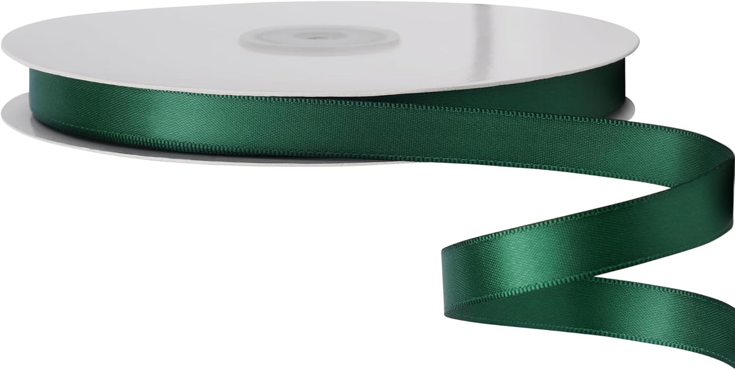 LIUYAXI Forest Green Stain Ribbon, 1/2" X Continuous 50 Yards, Double Faced Fabric Ribbon Perfect for Gift Wrapping Wedding Christmas Birthday Floral Arrangement Craft