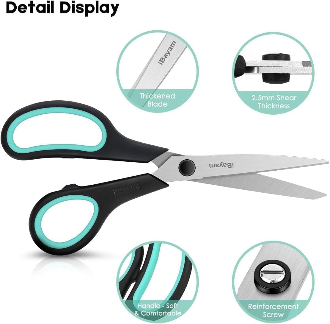 School Office Scissors Bulk, Set of 24-Pack, 8" All Purpose Sharp Scissors with Comfort-Grip Handles for High/Middle School Student Teacher, Office Home Sewing Fabric Supplies, for Right Left Handed
