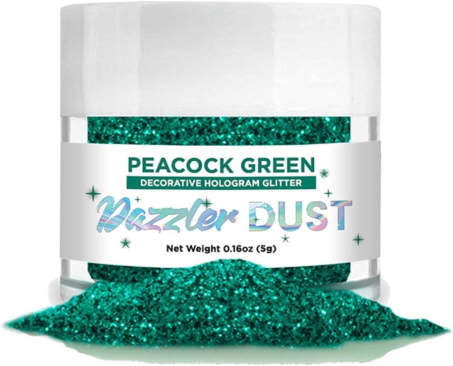 BAKELL Peacock Green Art & Craft Glitter, 5g Jar | Dazzler DUST | Non-Toxic Decorating Glitter | Arts, Crafts, Slime, Glue, Paint, Face & Body (Peacock Green)
