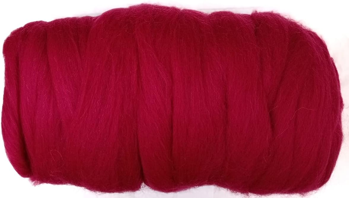 Kondoos Colored Natural Wool roving, 1 lb. Best Wool for Needle Felting, Wet Felting, handcrafts and Spinning. (Red Wine, 1 lb)