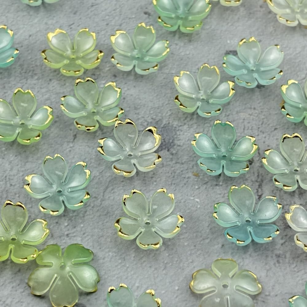 100pcs Acrylic Flower Beads, 19mm Cherry Blossom Plastic Gradient Flower Spacer Beads for DIY Crafts Bracelet Necklace Earrings Jewelry Making(Blue Green)