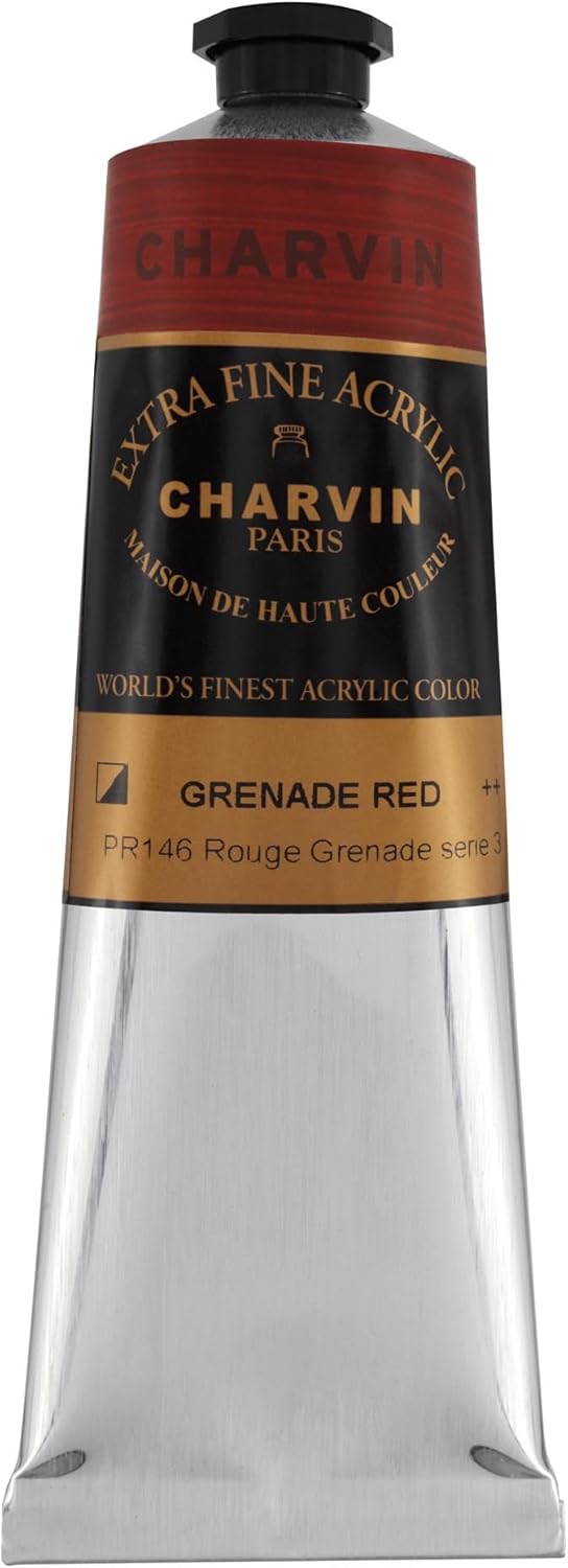 Charvin Extra Fine Professional Artist Acrylic Paint Colors, Nature Themed Hues, 150ml Grenade Red