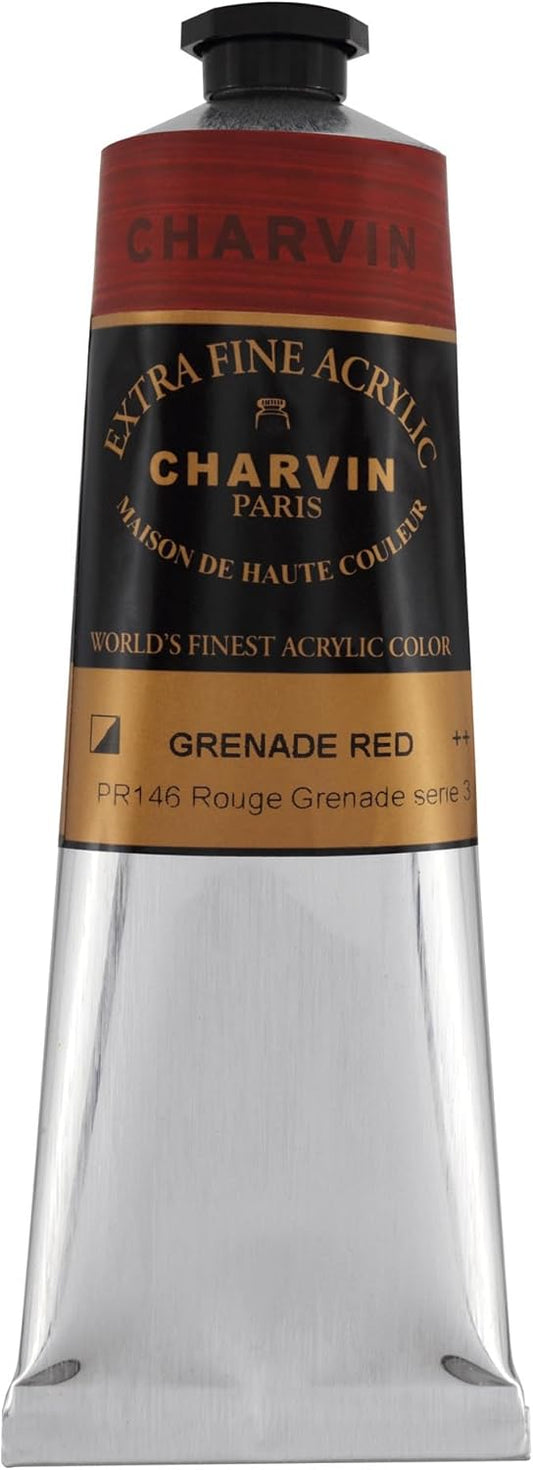 Charvin Extra Fine Professional Artist Acrylic Paint Colors, Nature Themed Hues, 150ml Grenade Red