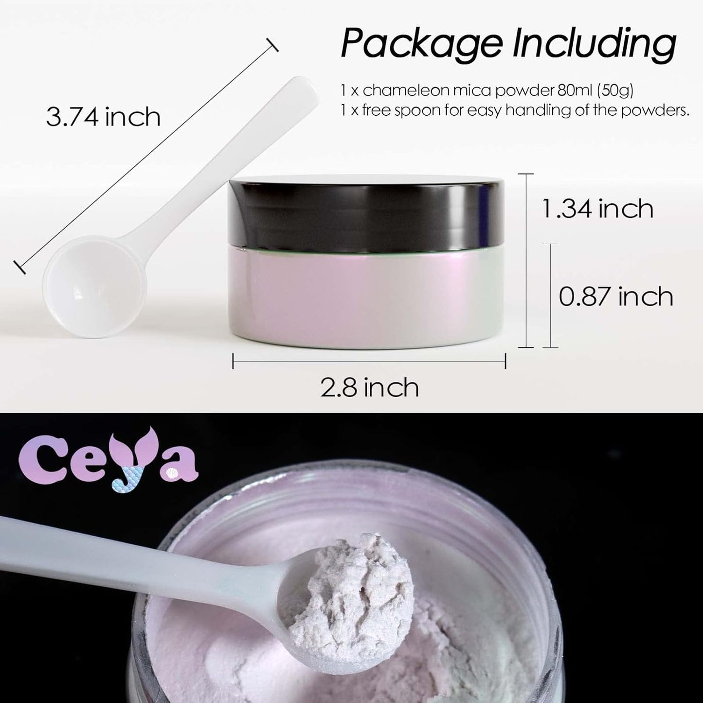 Ceya Interference Mica Powder, 1.8oz/ 50g Ghost Purple Chrome Nail Powder, Cosmetic Grade Pearlescent Effect Color Shift Pigment for Epoxy Resin, Makeup, Nail Polish, Soap Candle Making, Slime, Paint