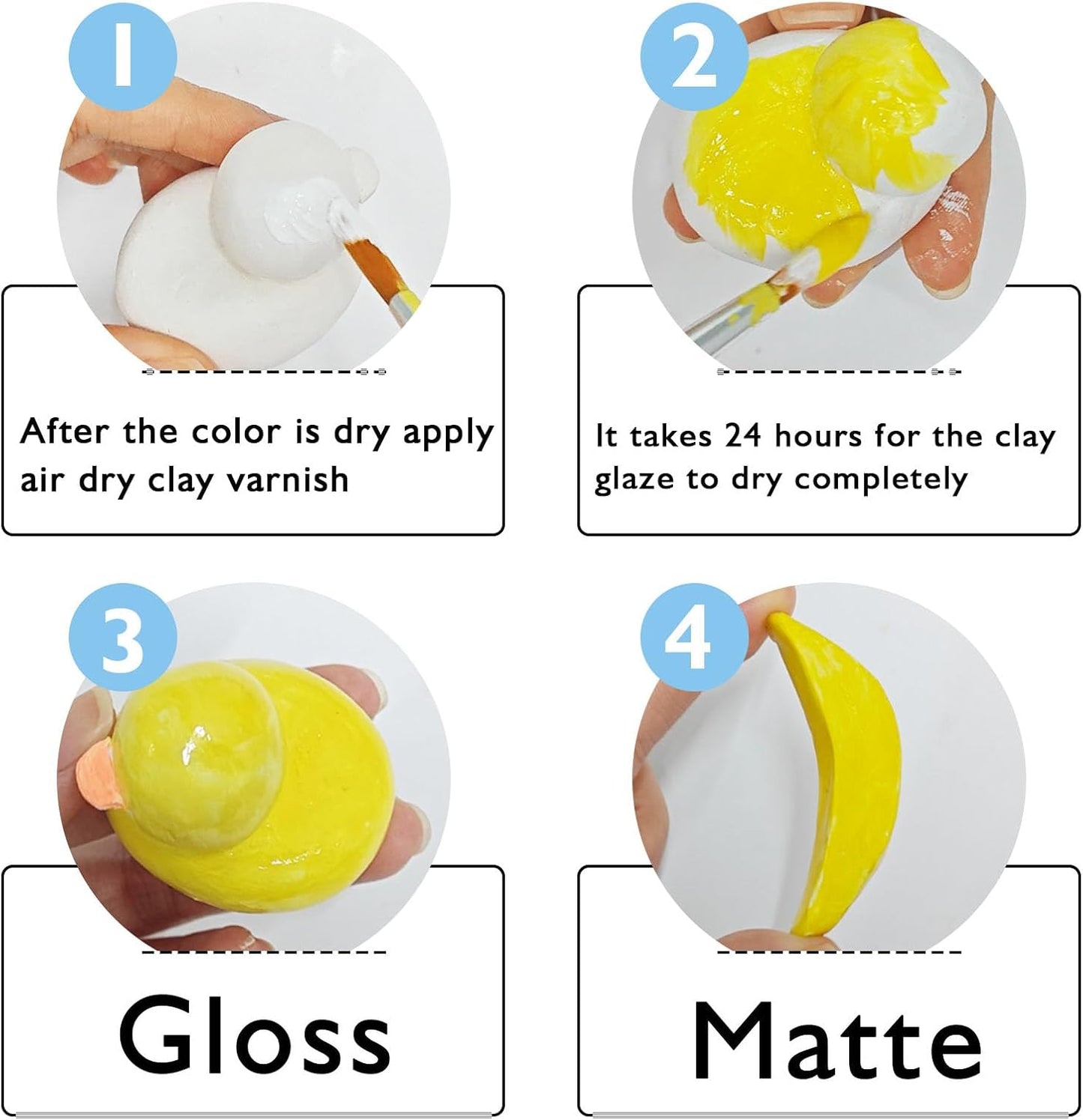 2 x 50ml Air Dry Clay Glaze, Clay Glaze Air Dry for Airdry Clay, Air Dry Clay Varnish Can Not Only Used to Prevent Clay Cracking, Scratches, and Wear,It Can Also Having a Glaze Effect (Gloss+Matte)