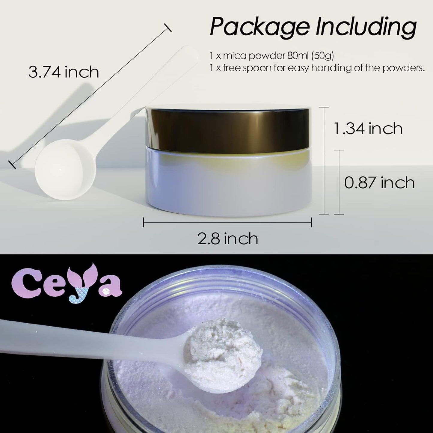 Ceya Interference Mica Powder, 1.8oz/ 50g Ghost Sapphire Chrome Nail Powder, Cosmetic Grade Pearlescent Effect Color Shift Pigment for Epoxy Resin, Makeup Shimmer, Nail Polish, Soap Candle Making
