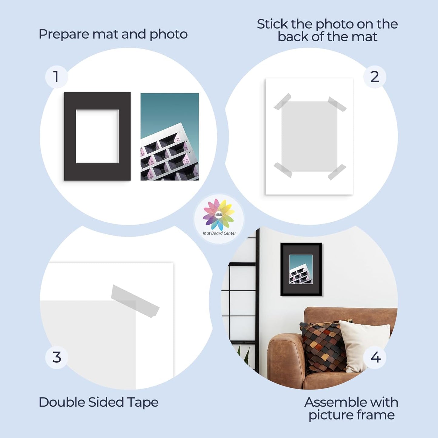 MBC Mat Board Center, 5 Pack 12x16 for 8x10 Black Picture Mats Frame Mattes, Bevel Cut, Acid Free, 4-ply Thickness