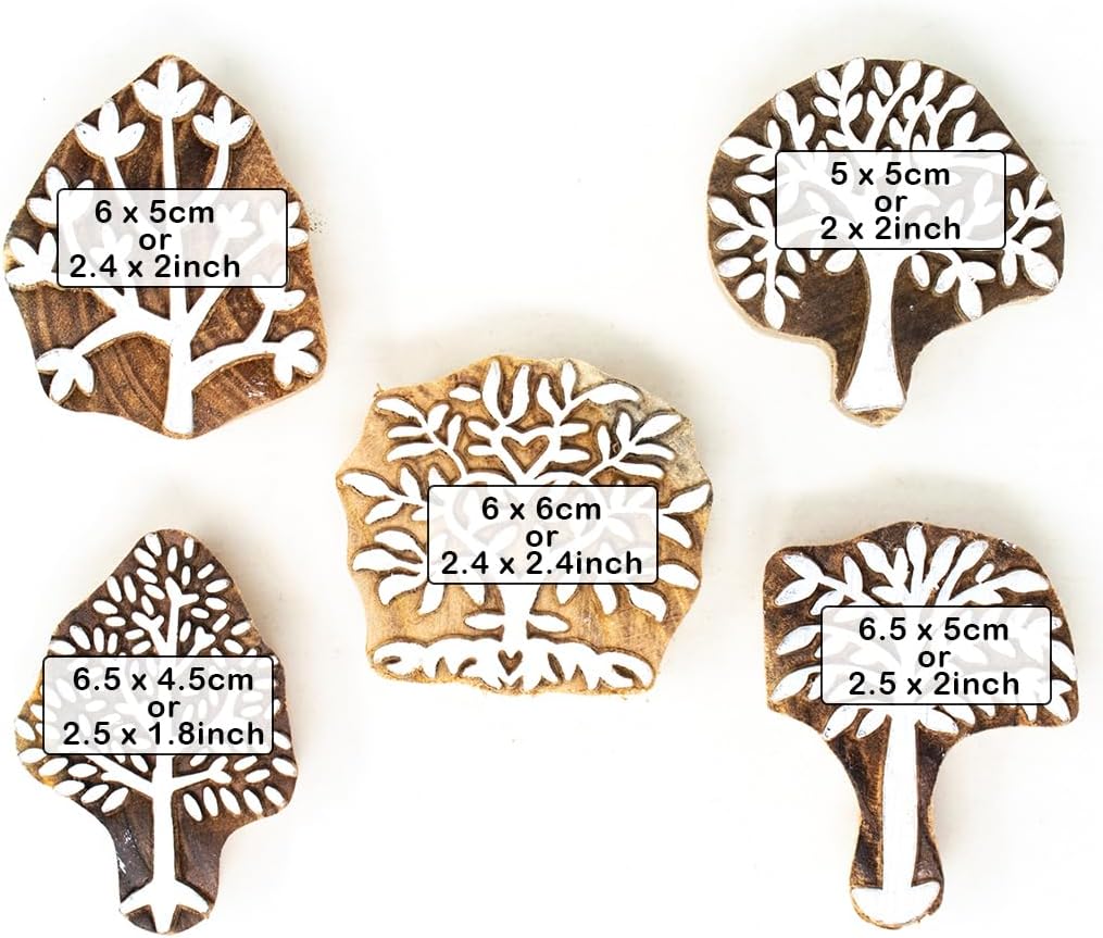 Wooden Printing Stamps Indian Design - Block Stamp for Printing Saree Border/Dresses/Craft Card Making/Scrapbook/Clay Pottery (Set of 5) Hashcart®