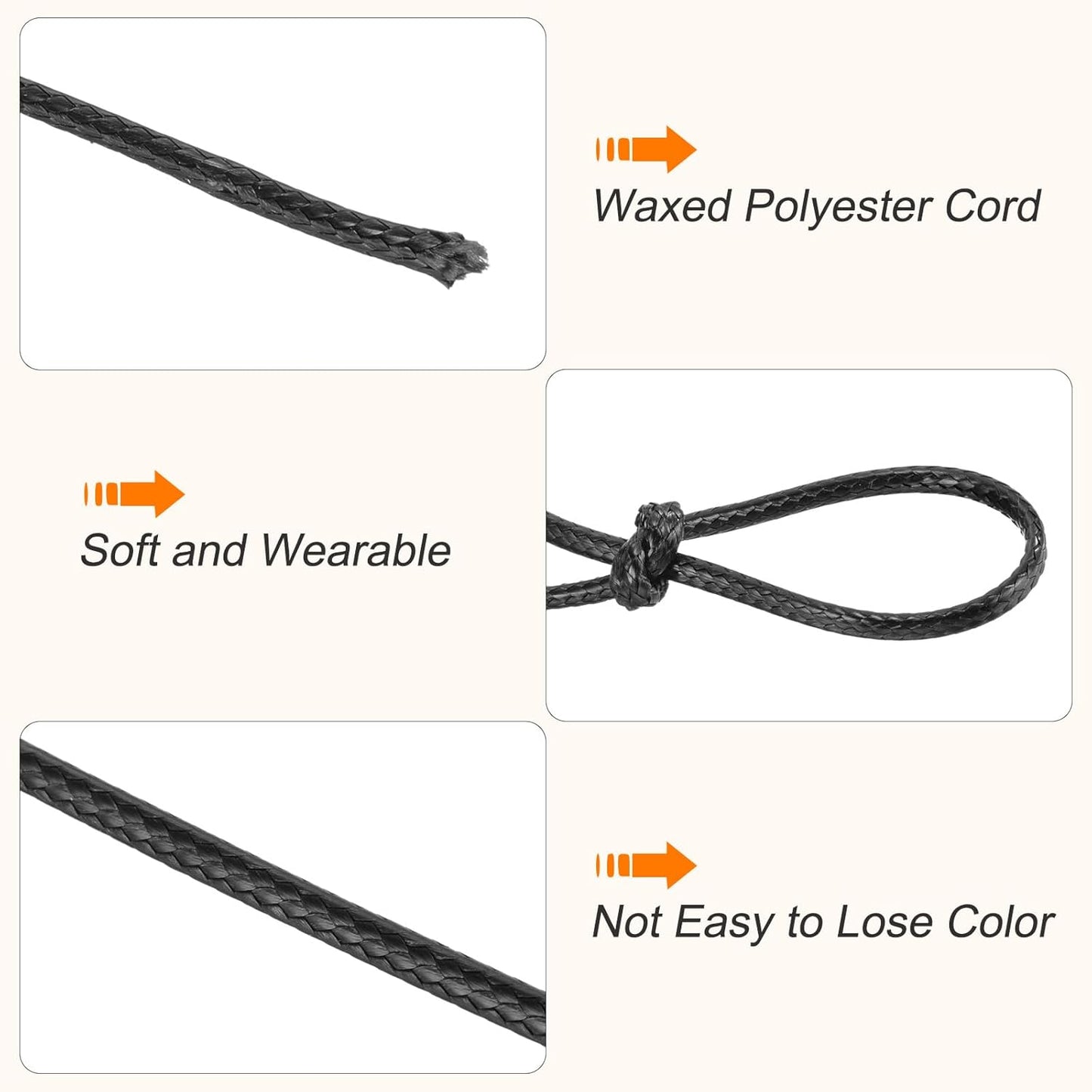 MECCANIXITY Waxed Cord 3mm Waxed Polyester Cord 44 Yard Wax String for Bracelet Making, Necklaces, Beading, Jewelry Making and DIY Crafts(Black)