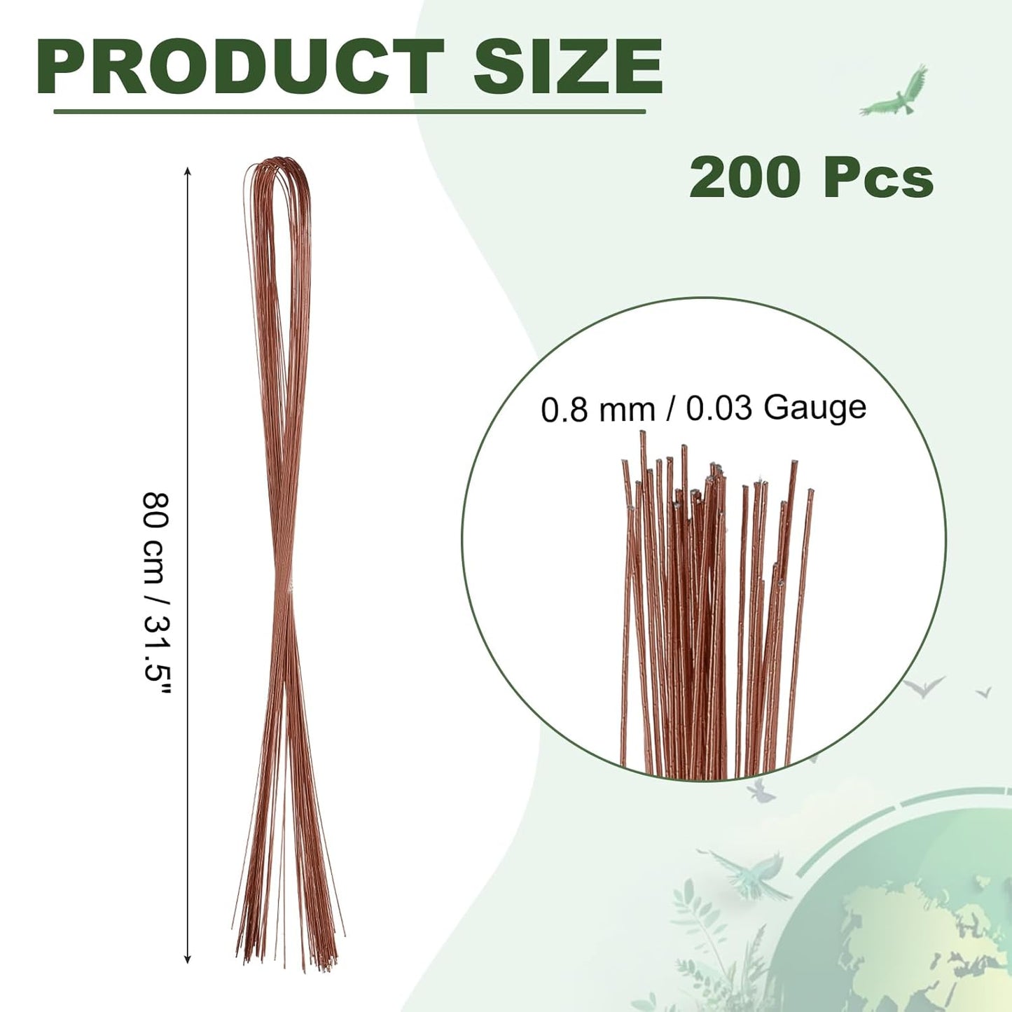 PATIKIL 32 Inch 22 Gauge Floral Stem Wire, 5 Pack/200 Pieces Bouquet Stem Paper Wrapped for DIY Crafts Flower Arrangements, Coffee