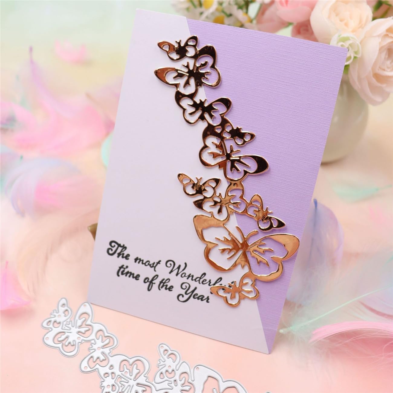 Mvchifay Cutting Dies for Card Making Metal Die-Cuts Scrapbooking Tool Hollow Frame DIY Craft Punch Template Embossing for Paper Album Decor (4-Butterfly String 13.4x5.3cm)