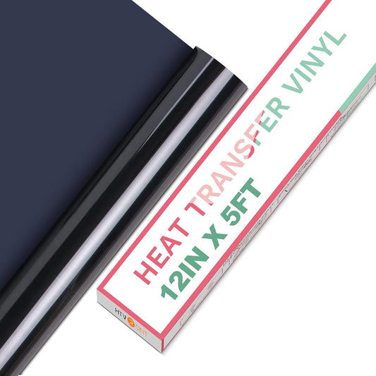 HTVRONT HTV Vinyl Rolls - Heat Transfer Vinyl, 12" x 5ft Black, Easy to Cut & Weed for Heat Vinyl Design