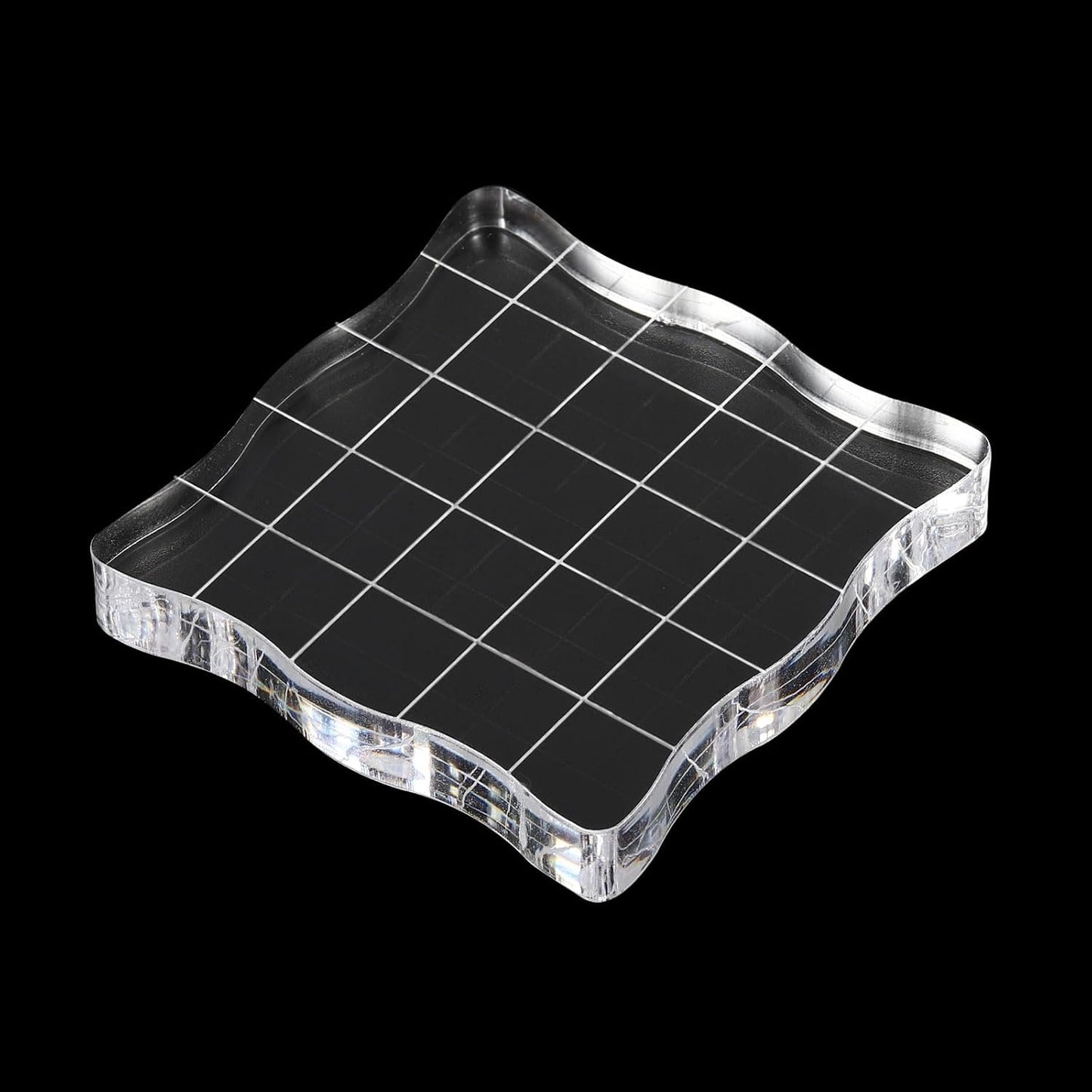 PATIKIL 2" x 2" Acrylic Stamp Block, 2 Pack Clear Stamping Block with Grid Lines Decorative Mounting Blocks Wave for Scrapbooking DIY Crafts Card Making