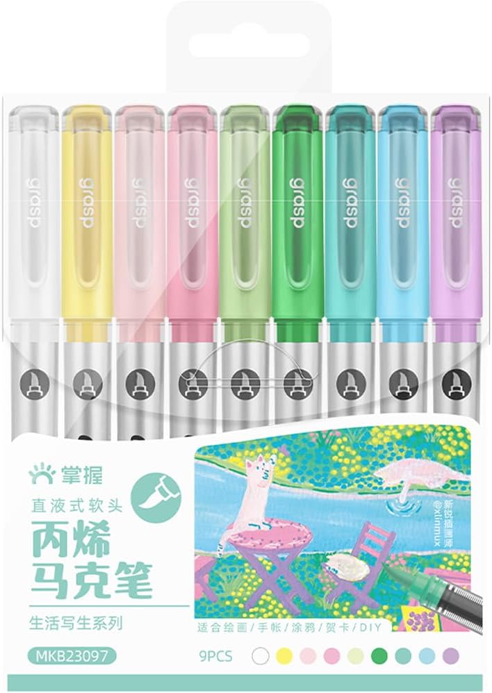 9 Color Acrylic Paint Markers, Brush Tip Acrylic Paint Pens With Visual Ink Window, Fabric Paint Markers for Clothes, Textile - High Coverage on Wood, Glass, Rock - DIY Art Supplies for Kids, Adults