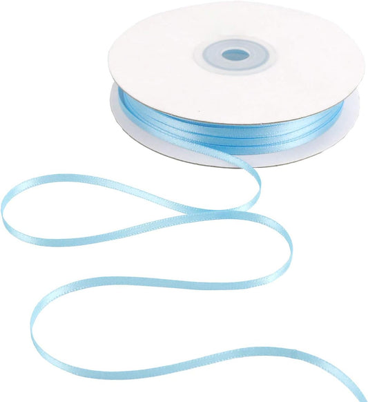 HUIHUANG Solid Color Satin Ribbon 1/8 inch x 100 Yards Roll Ribbon Thin Satin Baby Light Blue 1/8 Crafts Ribbon for Crafts Gift Wrapping DIY Bows Invitation Card (Blue)