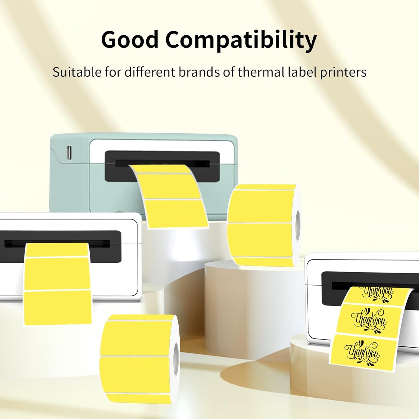 2x1 Inch Thermal Labels, Waterproof Thermal Printer Stickers, Self-Adhesive Shipping Label Printer Sticker for Barcode, Name, Address, 300 Labels/Roll- Yellow