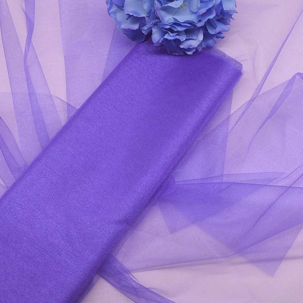 Crystal Organza Tulle Sheer Fabric Backdrop Curtains for Wedding Baby Shower Birthday Party Event Decor, 19” by 30 Yard (Purple)
