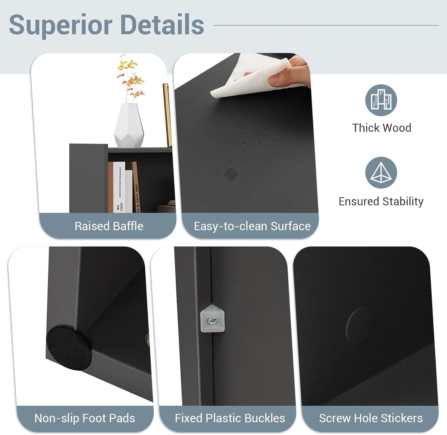 LOKO 2 Tier 5 Cube Bookcase, Open Shelf Storage Cabinet, Wooden Display Cabinet Shelf, Multipurpose Bookshelf for Living Room, Bedroom, Hallway, Home Office, Classroom (Grey)