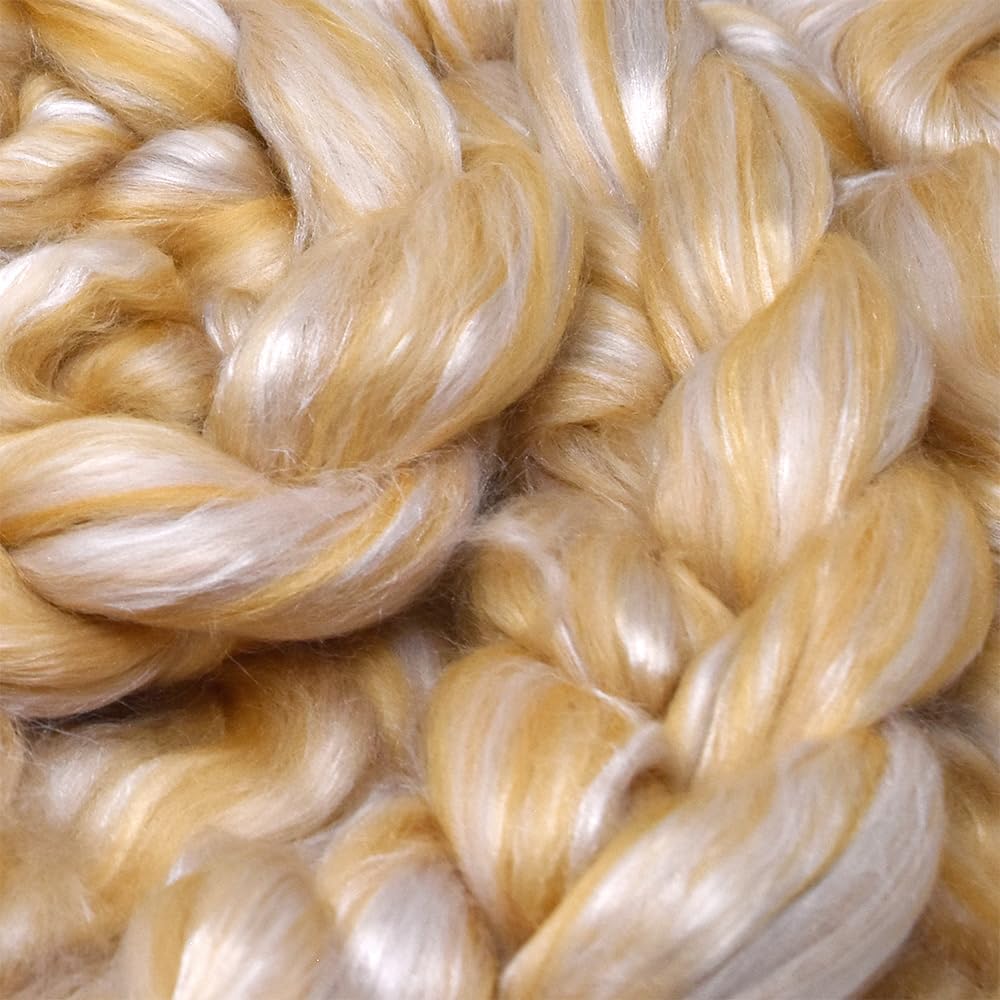 Merino Silk Luxe Tonal Designer Blend. Superfine Merino, Mulberry Silk, Tussah Silk. Top Roving for Spinning or Felting. Champagne Bliss 4oz