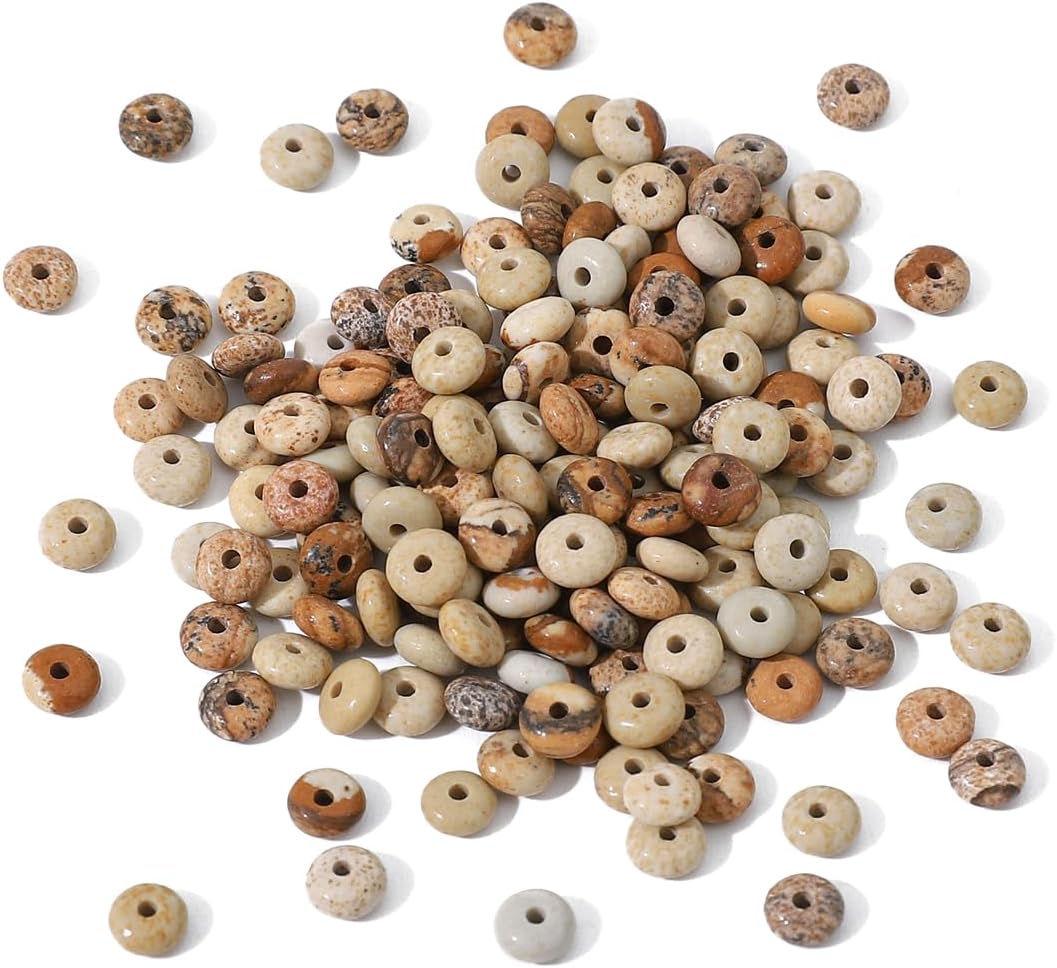 Natural Brown Picture Disk Stone Beads 4x2mm 160pcs Rondelle Loose Semi Gemstone Beads for Jewelry Making Design