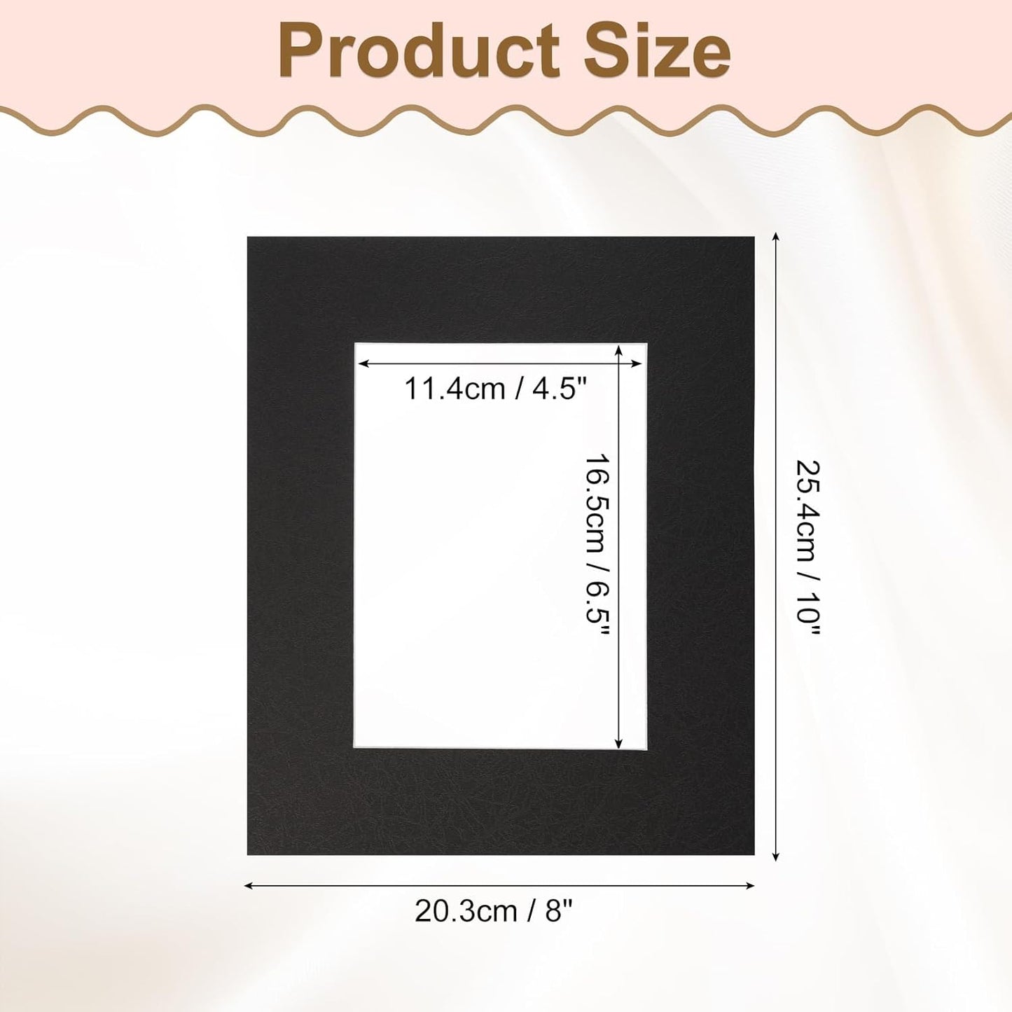 Picture Mats, 8 x 10 for 5 x 7 Pictures Acid Free White Core Bevel Cut Frame Mattes for Display Art Measuring, Black