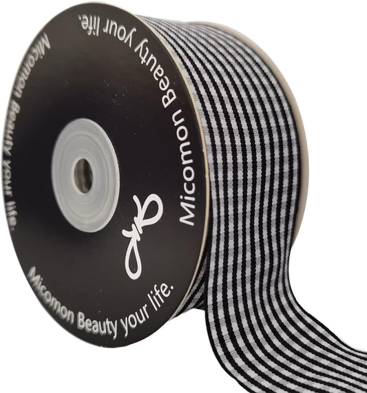 1.5 Inch Black and White Woven Edge Gingham Ribbon 25 Yards Each Roll 100% Polyester (1-1/2", Black)