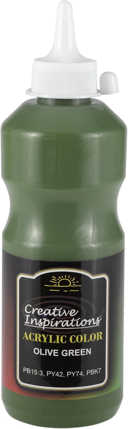 Creative Inspirations Acrylic Paint - Olive Green - 500 mL Bottle - Smooth & Creamy Consistency, Vibrant Pigmentation, Great Coverage for Artists - Clean Up with Soap & Water