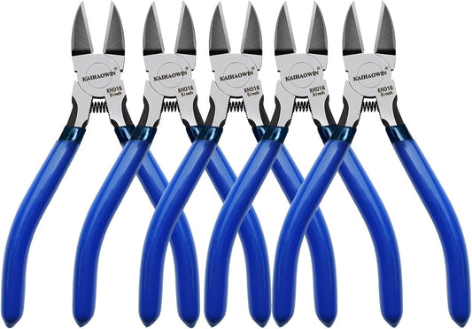 Wire Cutters 5", 5 Pack KAIHAOWIN Precision Flush Cutters Ultra Sharp Wire Cutters for Crafting Side Cutters Wire Snips Spring Loaded Dikes Wire Cutter for Jewelry Making, Blue with Black Handle