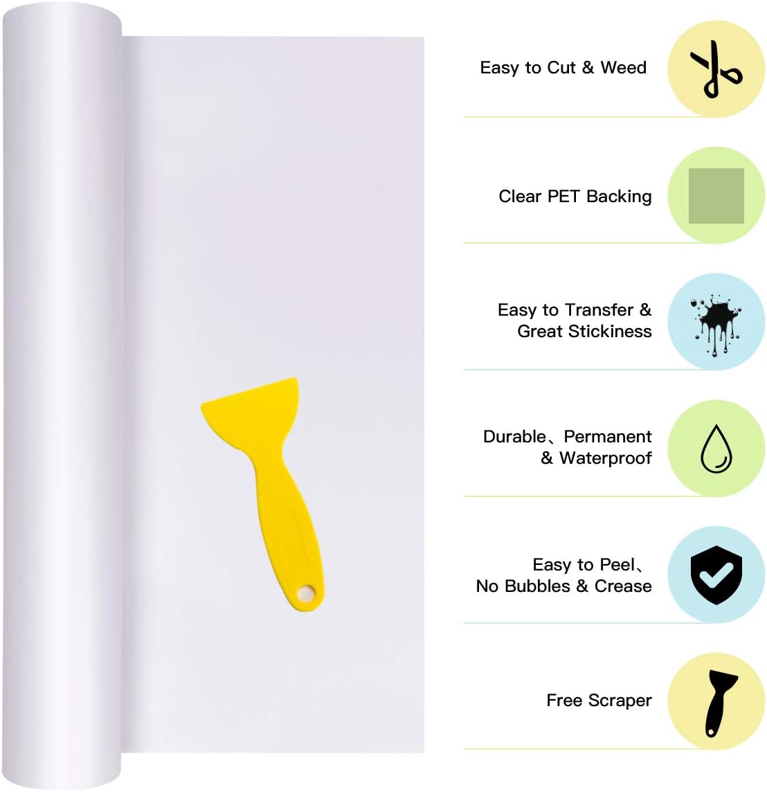 HTVRONT White Permanent Vinyl, Adhesive Vinyl Roll 12" x 40 FT for All Cutting Machine, Silhouette, Cameo Cutters, Signs, Scrapbooking, Craft, Die Cutters (Matte White)