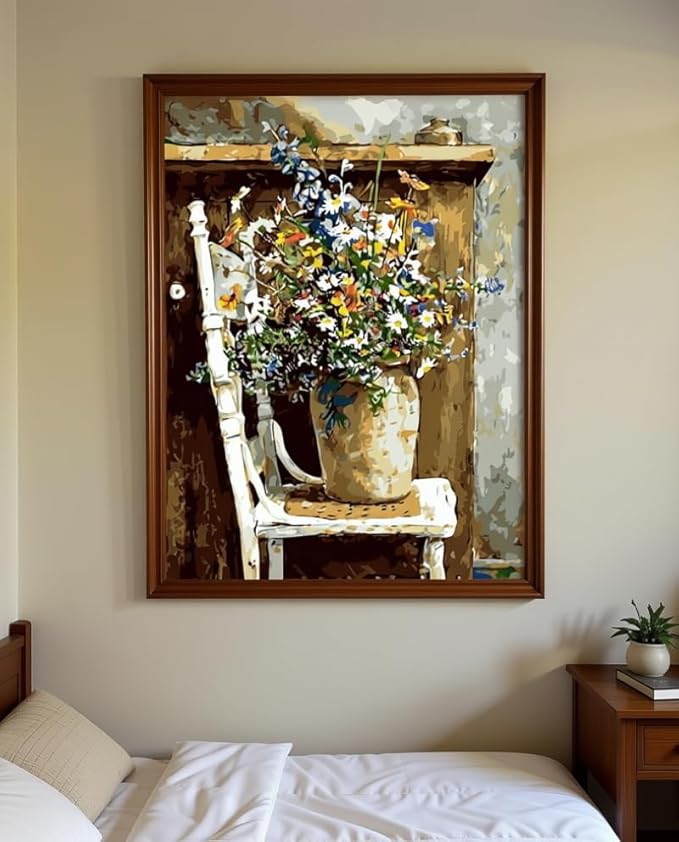 BAISITE Paint by Numbers Kit for Adults Beginners,20" Lx16 W Canvas for Painting Kits for Adults in Colorful Box Daisy Vase-BSC003-Already Stretched on a Wooden Frame