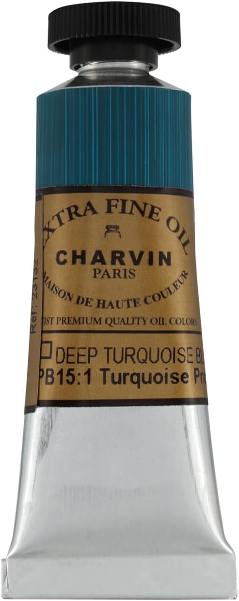 Charvin Extra Fine Oil Paint, Turquoise Deep Blue 20 ml - Triple-Milled, Rich Texture, Poppy Oil-Based, Light-Fast, Handmade, Archival Quality