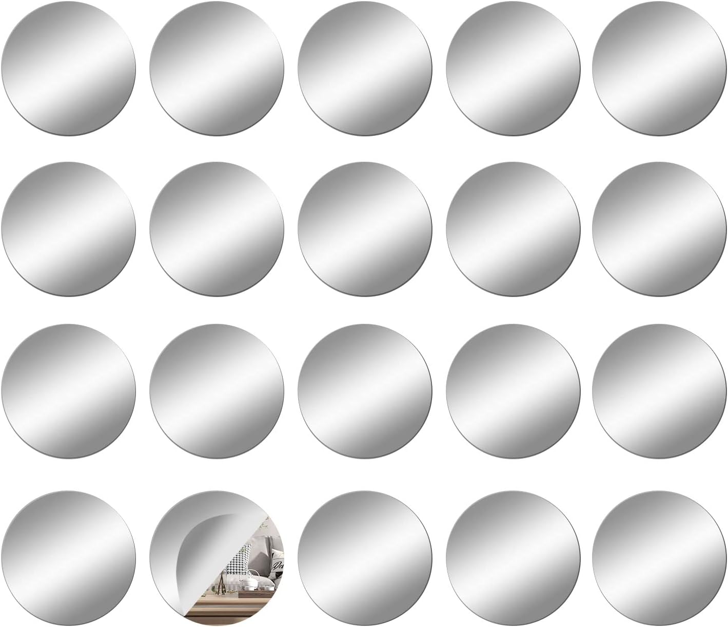 DARENYI 20Pcs Glass Round Mirror Tiles, 4 inch Small Circle Mirrors Self Adhesive Mirror Stickers Glass Mirror Plates, Mirror Sheets for Walls Decor Wedding Table Centerpieces DIY Crafts Mosaic