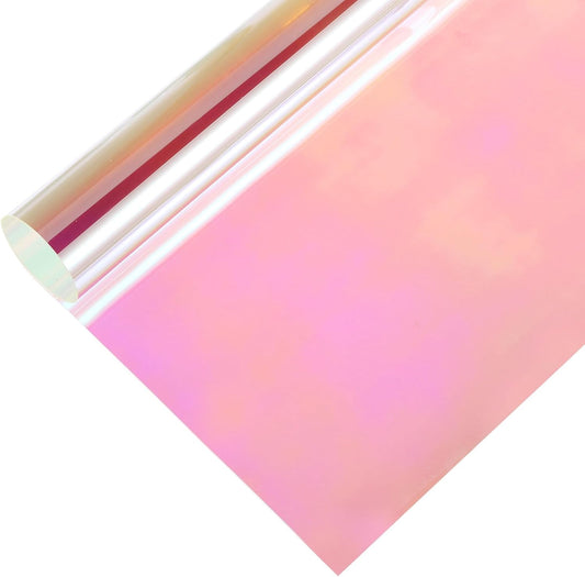MECCANIXITY Iridescent Window Film,12" x 39" Iridescent Holographic PVC Fabric Dichroic Film Clear Vinyl Paper Roll for DIY Craft Gift Wrapping Bag Decoration,Laser Red